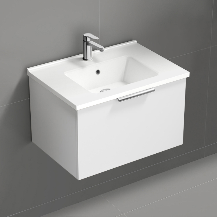 Nameeks BODRUM45 Wall Mounted Bathroom Vanity, Modern, 26 Inch, Glossy White